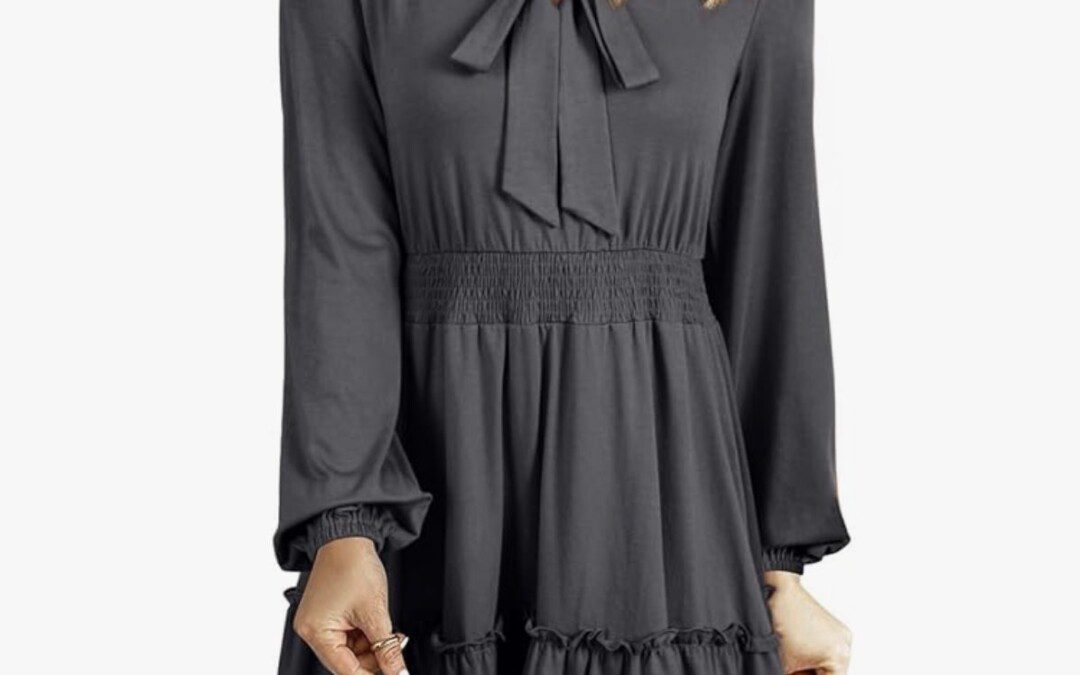 Long Sleeve Ruffled V-Neck Tunic Dress – $12.49 shipped |  Small – XLarge